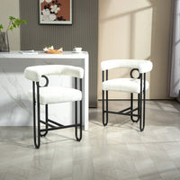 Modern Upholstered Bar Stools Set Of 2 With Backrest For Kitchen Island And Pub - Black Metal Frame And Beige Chenille