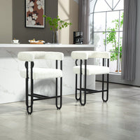 Modern Upholstered Bar Stools Set Of 2 With Backrest For Kitchen Island And Pub - Black Metal Frame And Beige Chenille