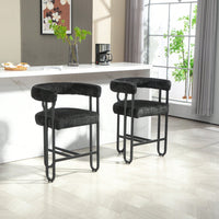 Modern Upholstered Bar Stools Set Of 2 With Backrest For Kitchen Island And Pub - Black Metal Frame And Beige Chenille