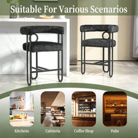 Modern Upholstered Bar Stools Set Of 2 With Backrest For Kitchen Island And Pub - Black Metal Frame And Beige Chenille