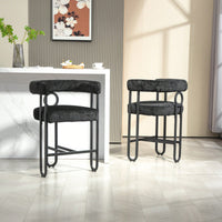 Modern Upholstered Bar Stools Set Of 2 With Backrest For Kitchen Island And Pub - Black Metal Frame And Beige Chenille