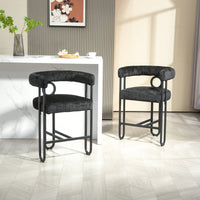 Modern Upholstered Bar Stools Set Of 2 With Backrest For Kitchen Island And Pub - Black Metal Frame And Beige Chenille