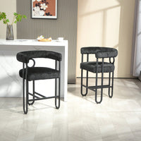 Modern Upholstered Bar Stools Set Of 2 With Backrest For Kitchen Island And Pub - Black Metal Frame And Beige Chenille