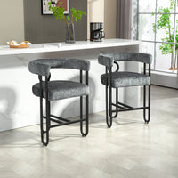 Modern Upholstered Bar Stools Set Of 2 With Backrest For Kitchen Island And Pub - Black Metal Frame And Beige Chenille