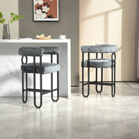 Modern Upholstered Bar Stools Set Of 2 With Backrest For Kitchen Island And Pub - Black Metal Frame And Beige Chenille