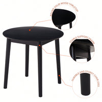 Solid Wood Black Round Table For 2-4 People 31.5 Inch Diameter