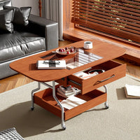 Modern Folding Coffee Table With Wheels And Drawer, 2-Tier Storage Solution For Living Room