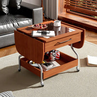 Modern Folding Coffee Table With Wheels And Drawer, 2-Tier Storage Solution For Living Room