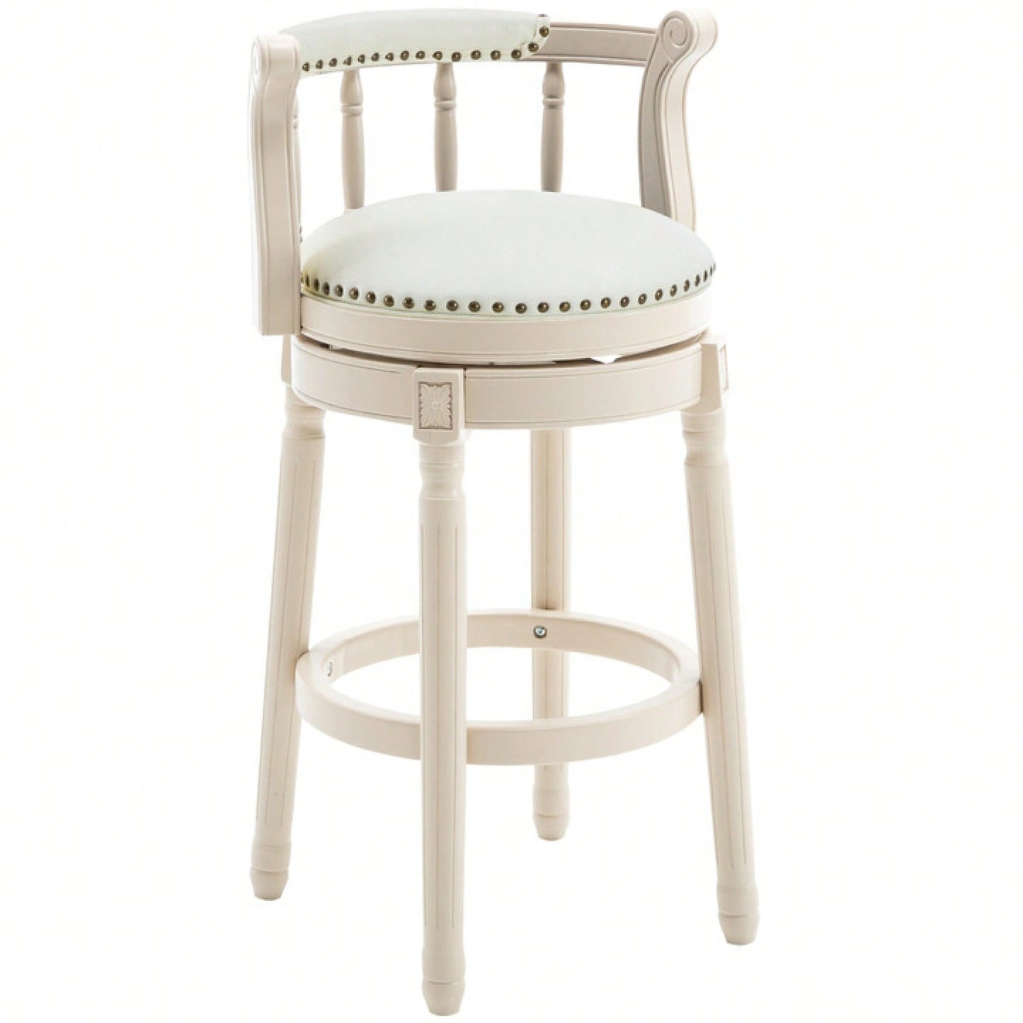 29.5 Inch Leather And Wood Bar Stool In White - Stylish Seating For Kitchen Or Home Bar