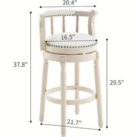 29.5 Inch Leather And Wood Bar Stool In White - Stylish Seating For Kitchen Or Home Bar