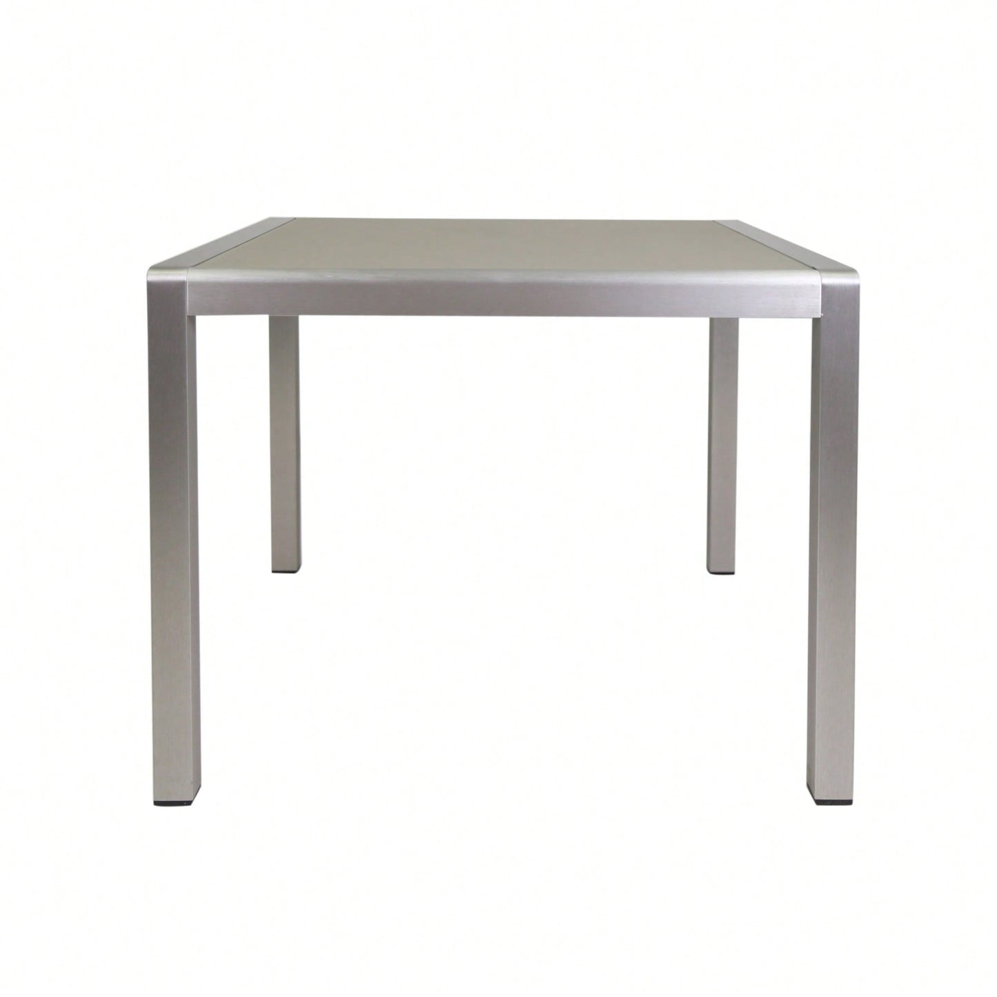 Square Outdoor Dining Table With Anodized Aluminum Frame And Tempered Glass Top 35 Inches Silver And Gray