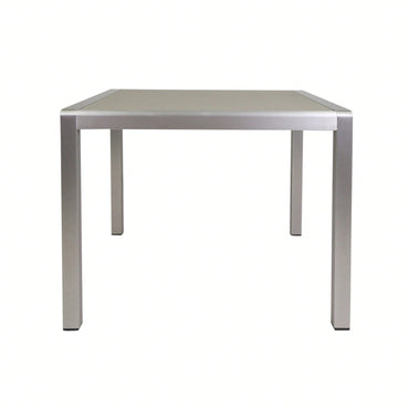 Square Outdoor Dining Table With Anodized Aluminum Frame And Tempered Glass Top 35 Inches Silver And Gray