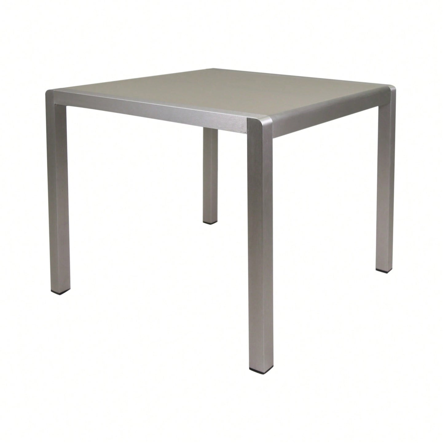 Square Outdoor Dining Table With Anodized Aluminum Frame And Tempered Glass Top 35 Inches Silver And Gray