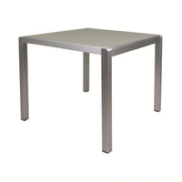 Square Outdoor Dining Table With Anodized Aluminum Frame And Tempered Glass Top 35 Inches Silver And Gray