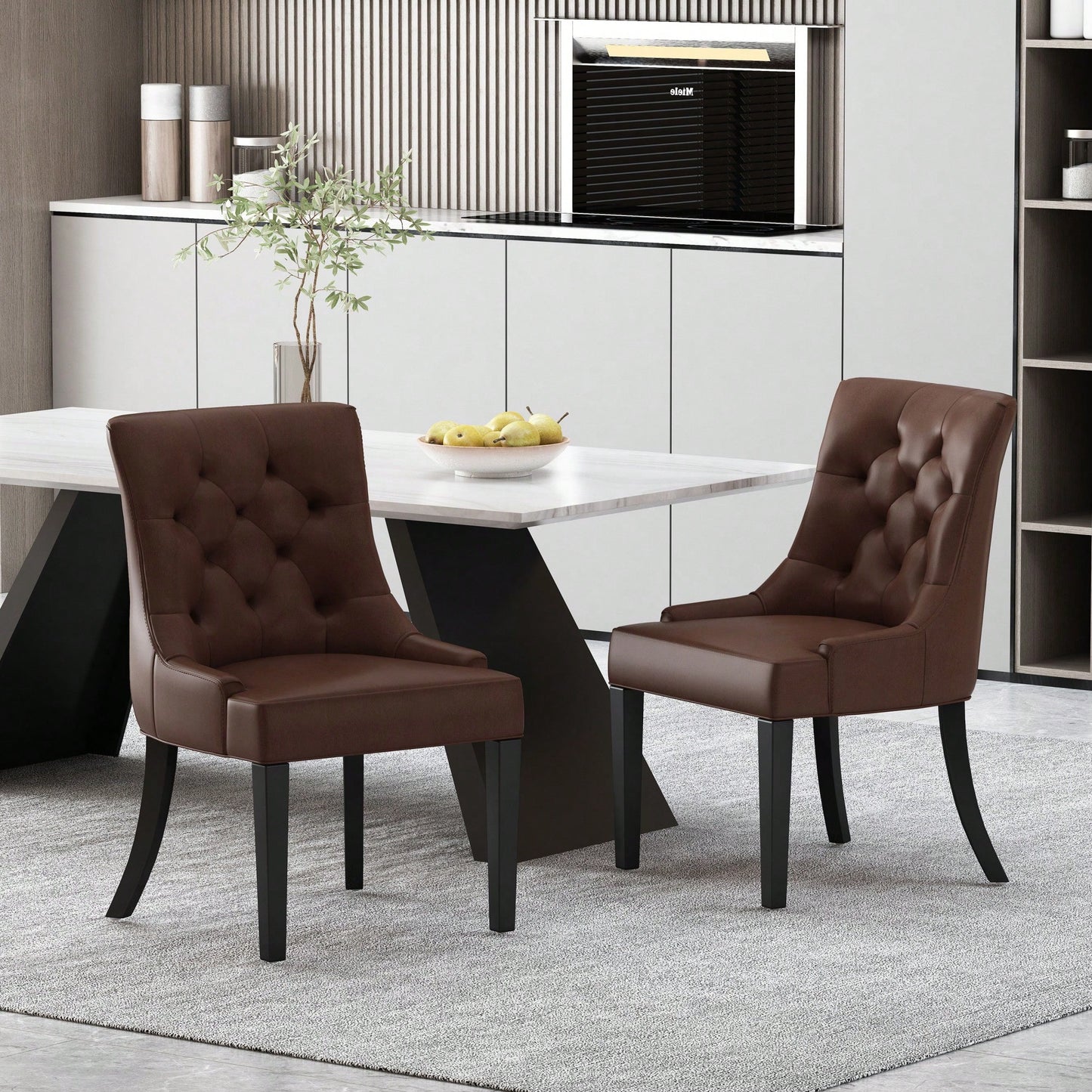 Set Of 2 Modern KD Dining Chairs With Comfortable Upholstered Seat And Sturdy Frame