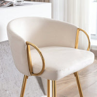 Elegant Cream Velvet Bar Stools Set Of 2 With Chrome Footrest And Golden Legs 26 Inch Height