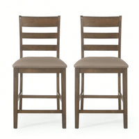 Rustic Upholstered Wooden Counter Stools Set Of 2 For Kitchen Or Bar Dining