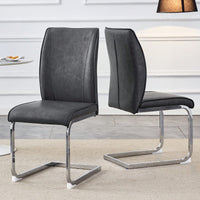 Elegant Dark Gray PU Dining Chairs Set Of 2 With High Resilience And Arched Silver Metal Legs