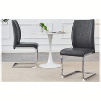 Elegant Dark Gray PU Dining Chairs Set Of 2 With High Resilience And Arched Silver Metal Legs