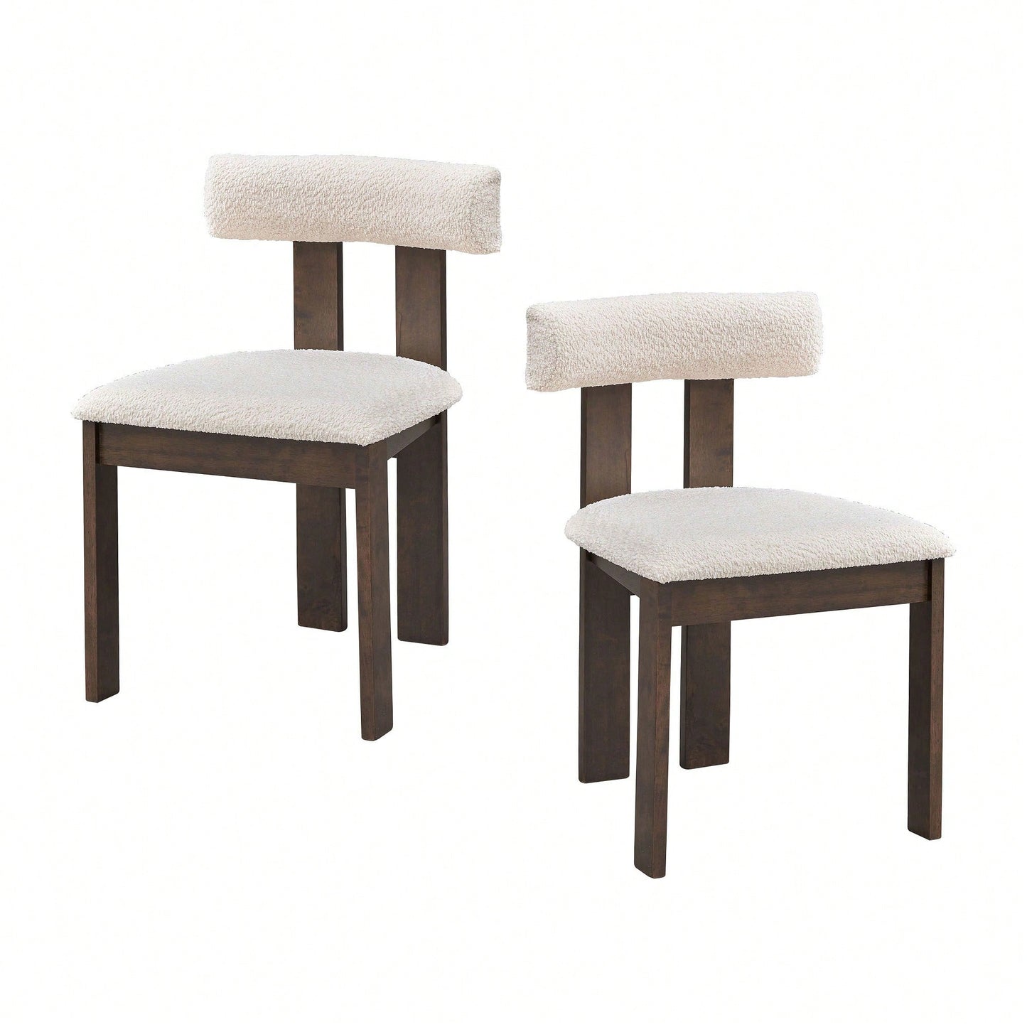 Set Of 2 Modern Boucle Upholstered Dining Chairs With Open Back For Kitchen And Living Room, Mid Century Farmhouse Style Wooden Side Chairs