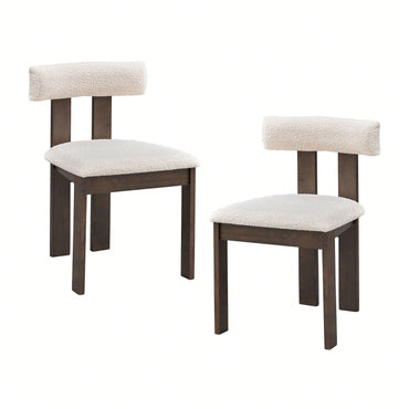 Set Of 2 Modern Boucle Upholstered Dining Chairs With Open Back For Kitchen And Living Room, Mid Century Farmhouse Style Wooden Side Chairs