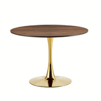 Round Nature Wood Dining Table 80cm With Golden Legs For 2-3 People