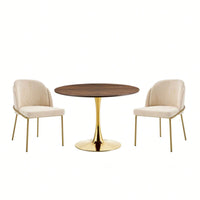 Round Nature Wood Dining Table 80cm With Golden Legs For 2-3 People