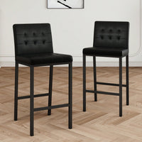 Set Of 2 Modern High Stool With Metal Legs For Kitchen And Restaurant Black PU Bar Chair