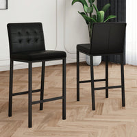 Set Of 2 Modern High Stool With Metal Legs For Kitchen And Restaurant Black PU Bar Chair