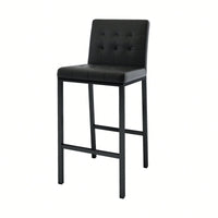 Set Of 2 Modern High Stool With Metal Legs For Kitchen And Restaurant Black PU Bar Chair