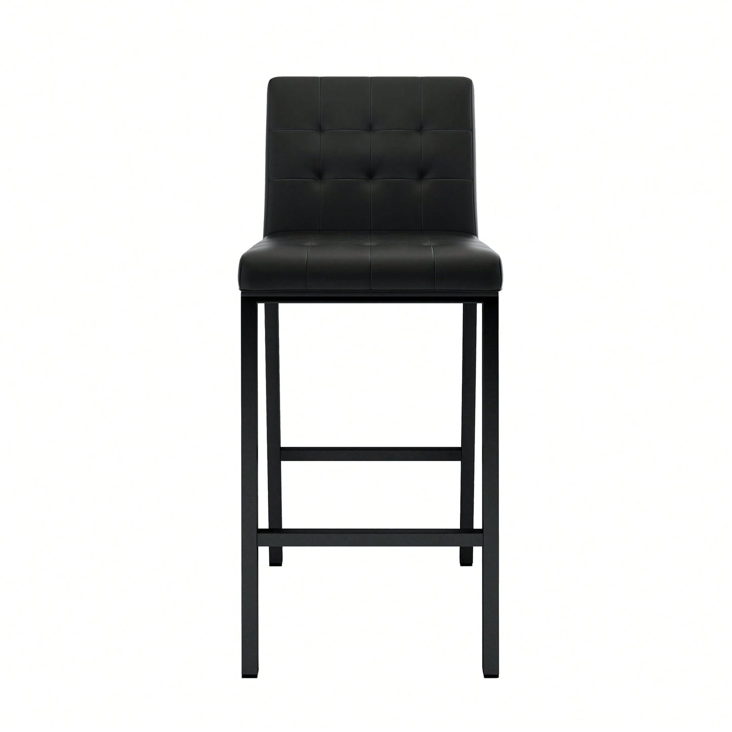 Set Of 2 Modern High Stool With Metal Legs For Kitchen And Restaurant Black PU Bar Chair