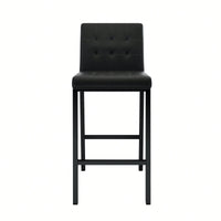 Set Of 2 Modern High Stool With Metal Legs For Kitchen And Restaurant Black PU Bar Chair