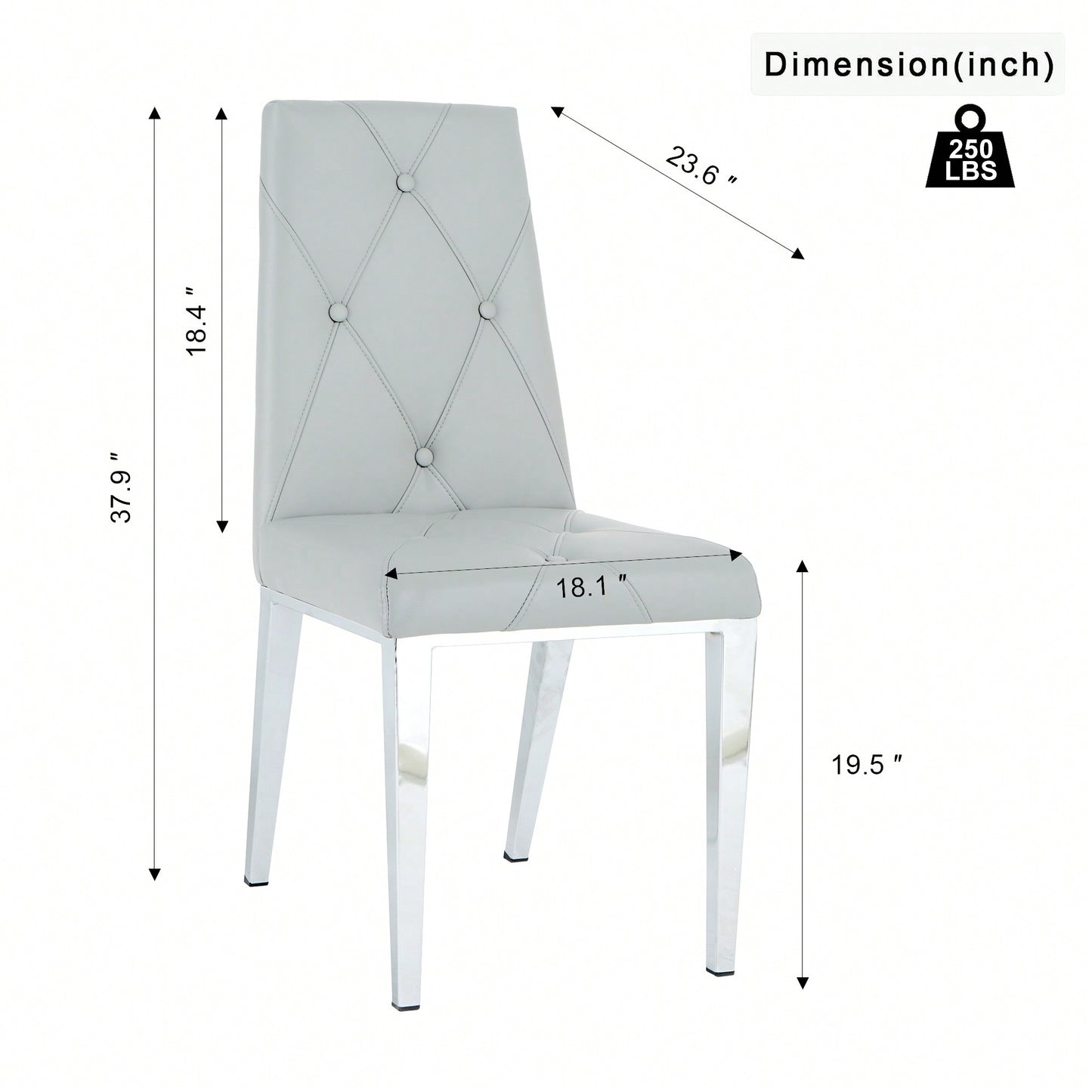 Modern Dining Chair Set Of 2 With PU Upholstered Seat And Electroplated Legs For Kitchen And Living Room Light Grey