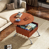 Round Lift-Top Coffee Table With Wheels And Colorful LED Lighting 27.6 Inch Modern Design