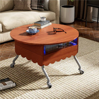 Round Lift-Top Coffee Table With Wheels And Colorful LED Lighting 27.6 Inch Modern Design