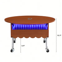 Round Lift-Top Coffee Table With Wheels And Colorful LED Lighting 27.6 Inch Modern Design
