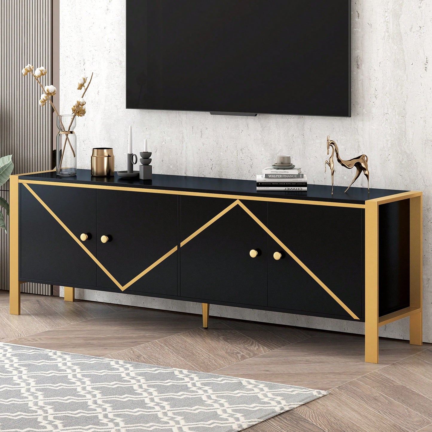 Modern Minimalist TV Stand For Up To 75 Inch TVs Entertainment Center Media Console Cabinet With 2 Spacious Storage Cabinets For Living Room