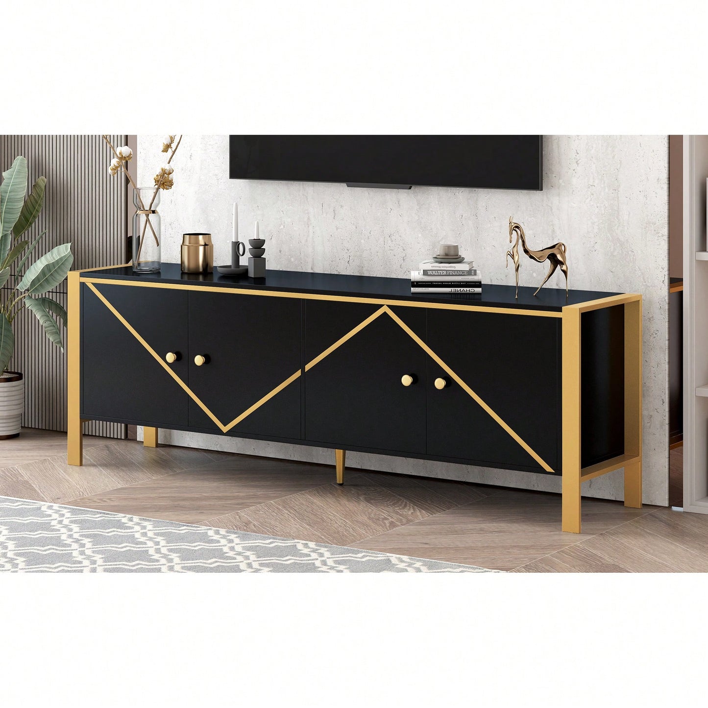 Modern Minimalist TV Stand For Up To 75 Inch TVs Entertainment Center Media Console Cabinet With 2 Spacious Storage Cabinets For Living Room