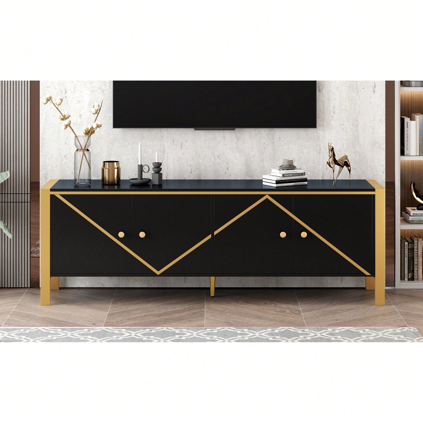 Modern Minimalist TV Stand For Up To 75 Inch TVs Entertainment Center Media Console Cabinet With 2 Spacious Storage Cabinets For Living Room