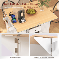Large Kitchen Island With Drop Leaf And Rolling Wheels, Folding Dining Table With Power Outlet, Spice Rack, Towel Holder, And 3 Storage Drawers In White