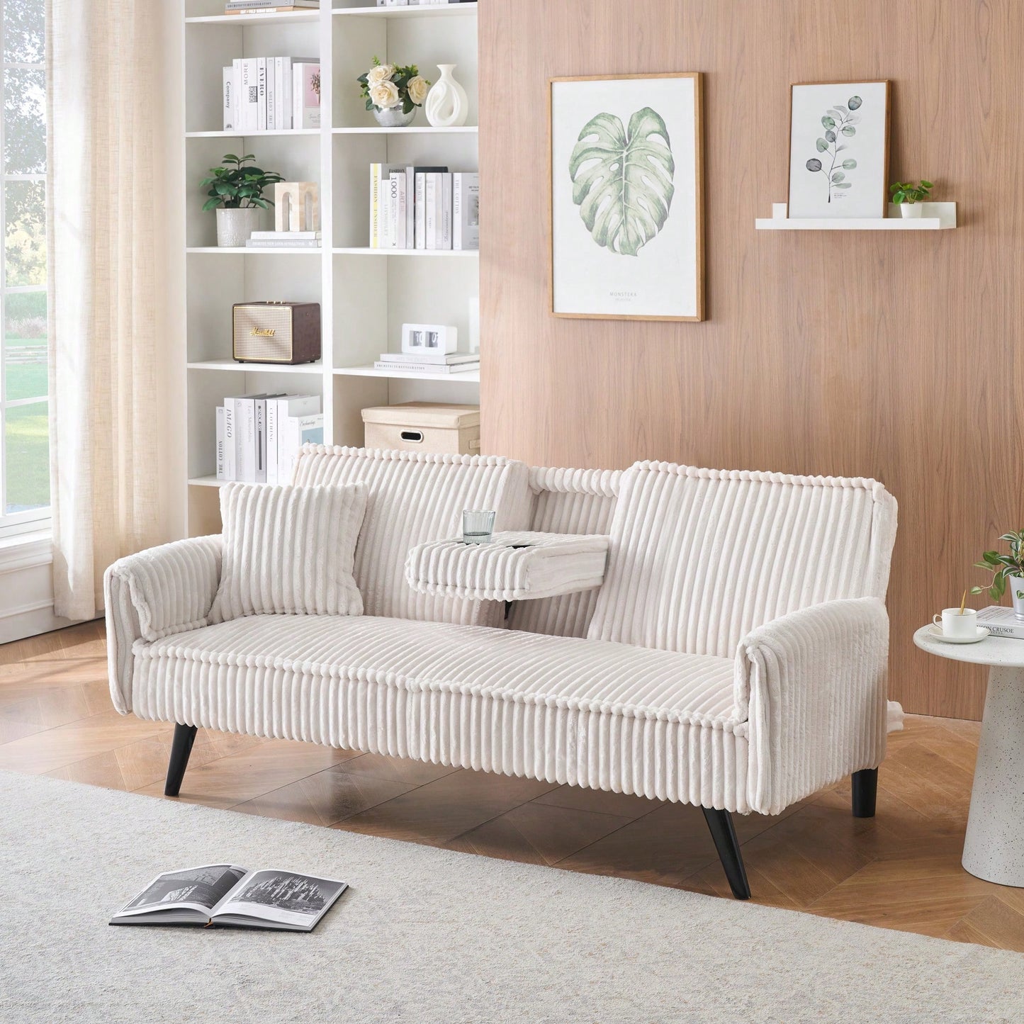 Minimalist Straight-Line Corduroy Sofa For Living Room And Bedroom Comfort