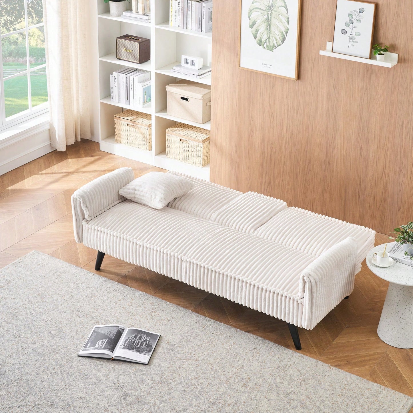 Minimalist Straight-Line Corduroy Sofa For Living Room And Bedroom Comfort