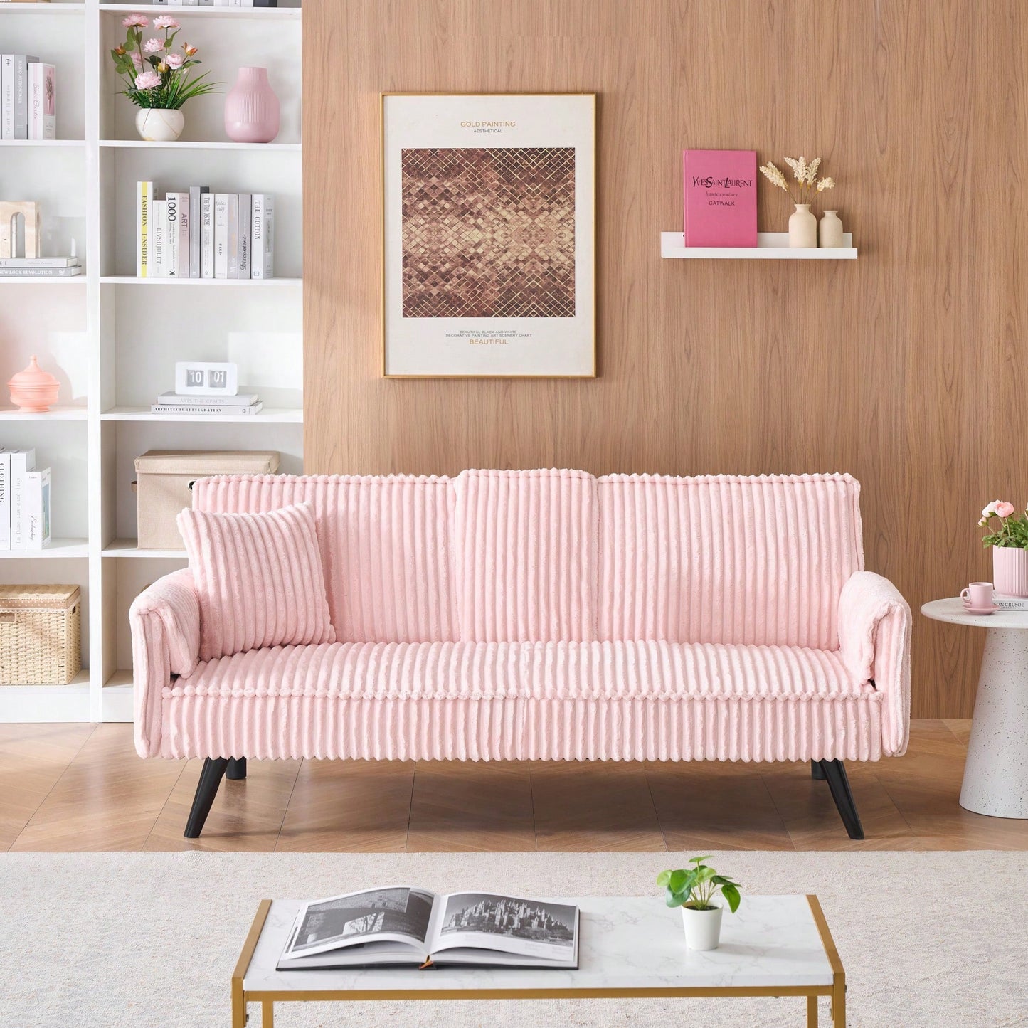 Minimalist Straight-Line Corduroy Sofa For Living Room And Bedroom Comfort