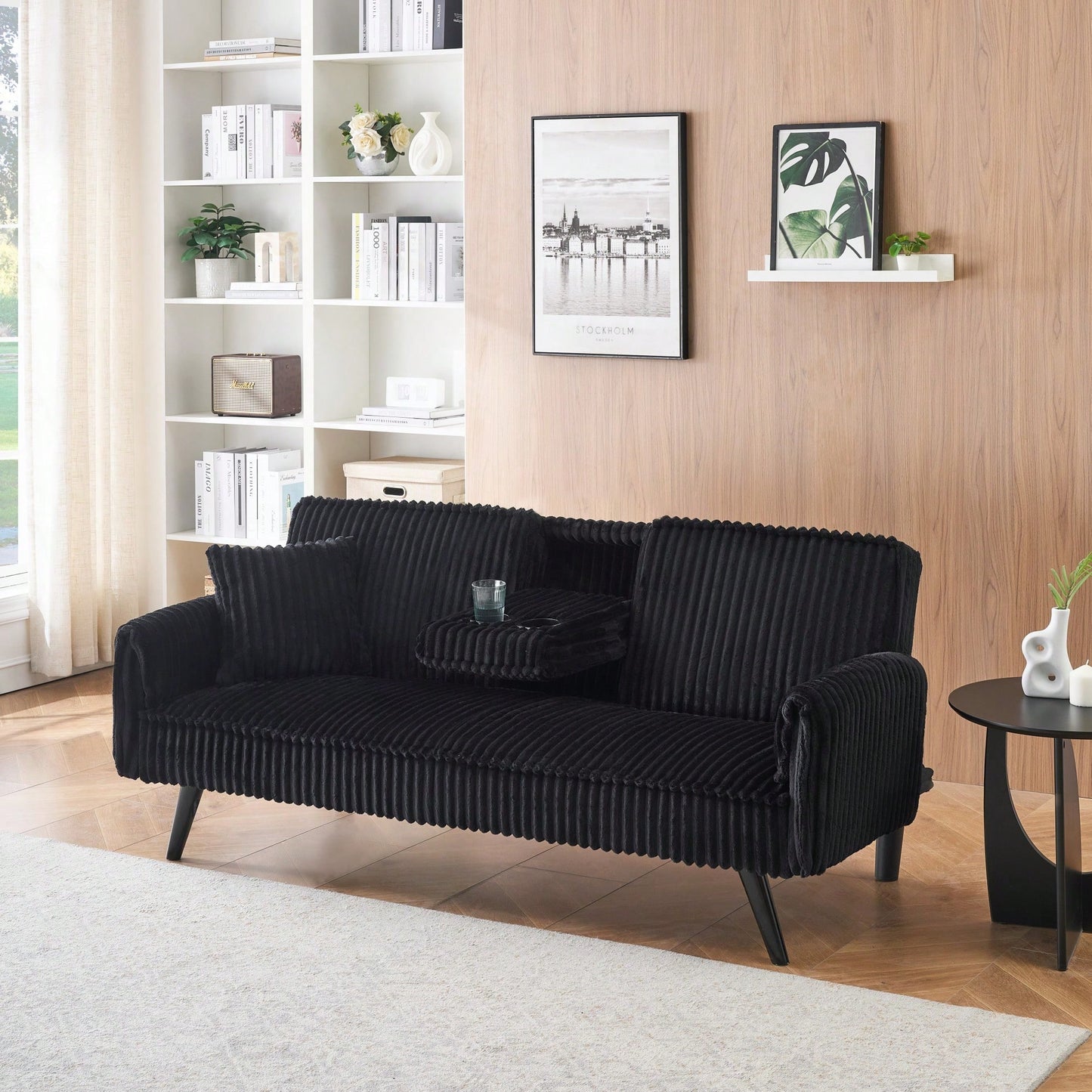 Minimalist Straight-Line Corduroy Sofa For Living Room And Bedroom Comfort