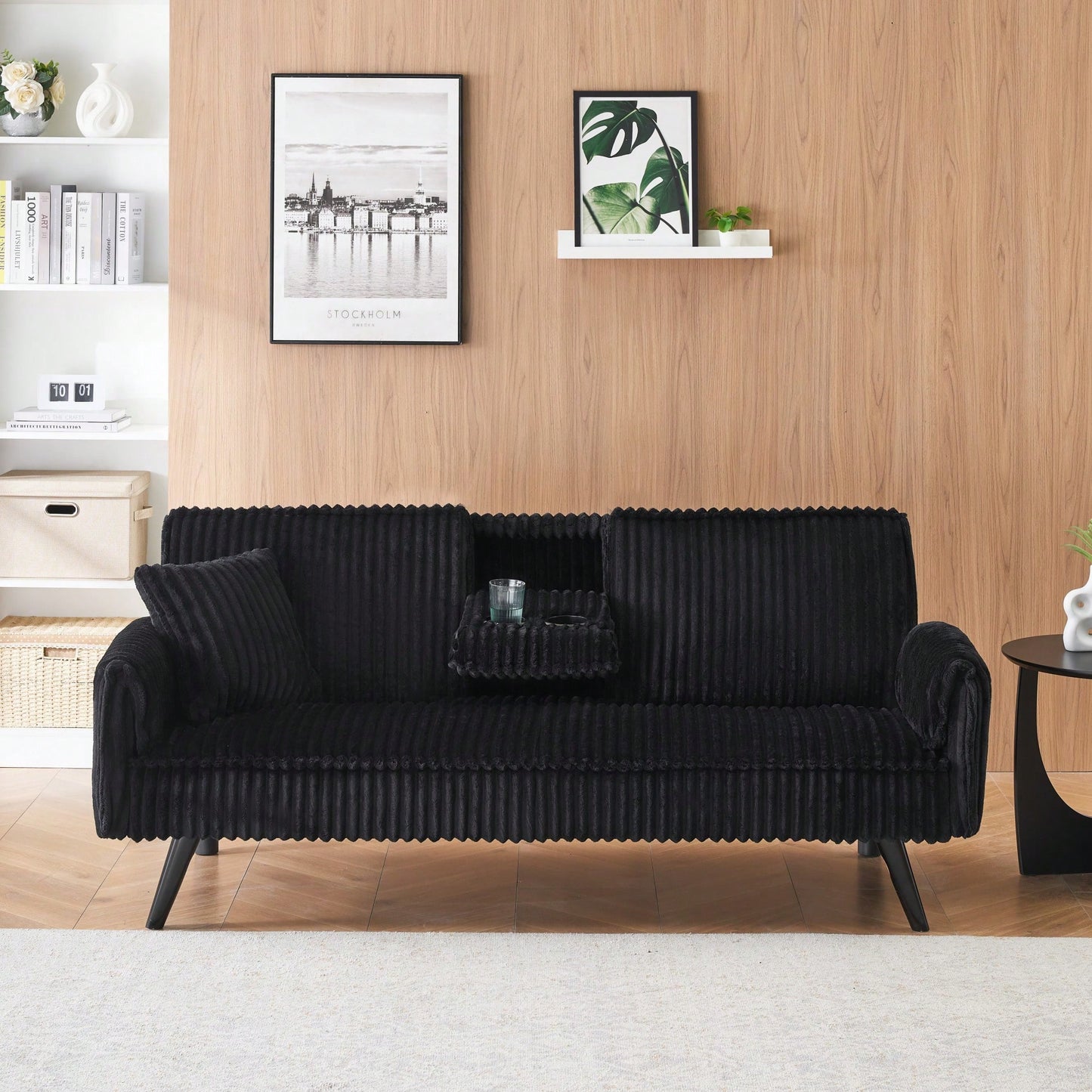 Minimalist Straight-Line Corduroy Sofa For Living Room And Bedroom Comfort