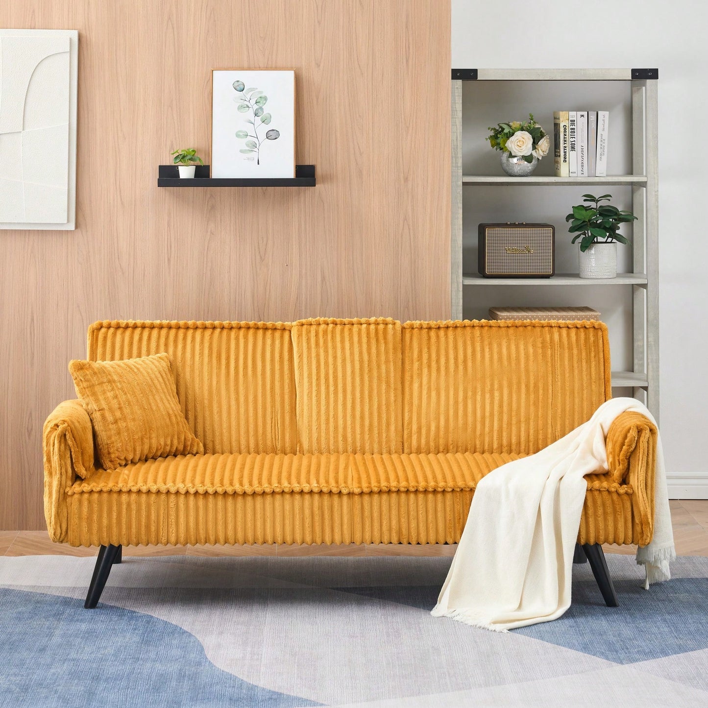 Minimalist Straight-Line Corduroy Sofa For Living Room And Bedroom Comfort