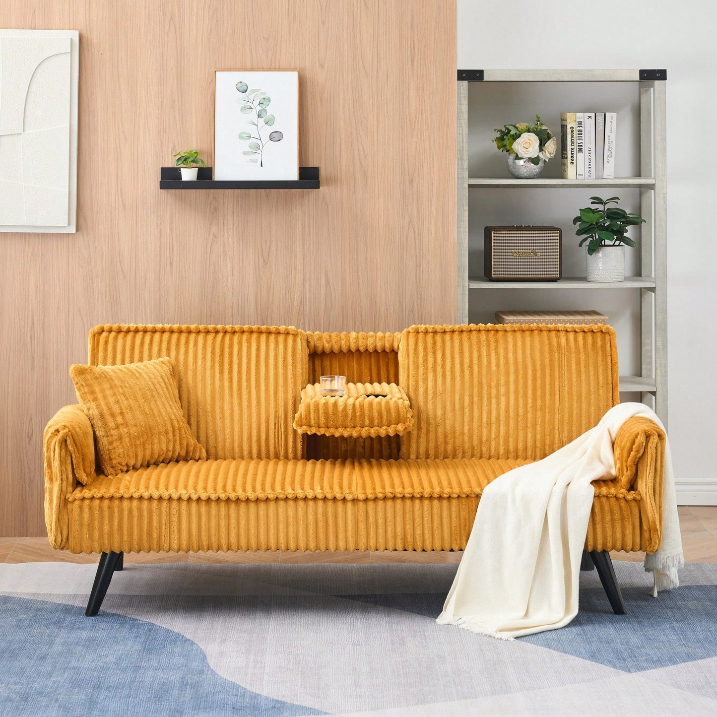 Minimalist Straight-Line Corduroy Sofa For Living Room And Bedroom Comfort