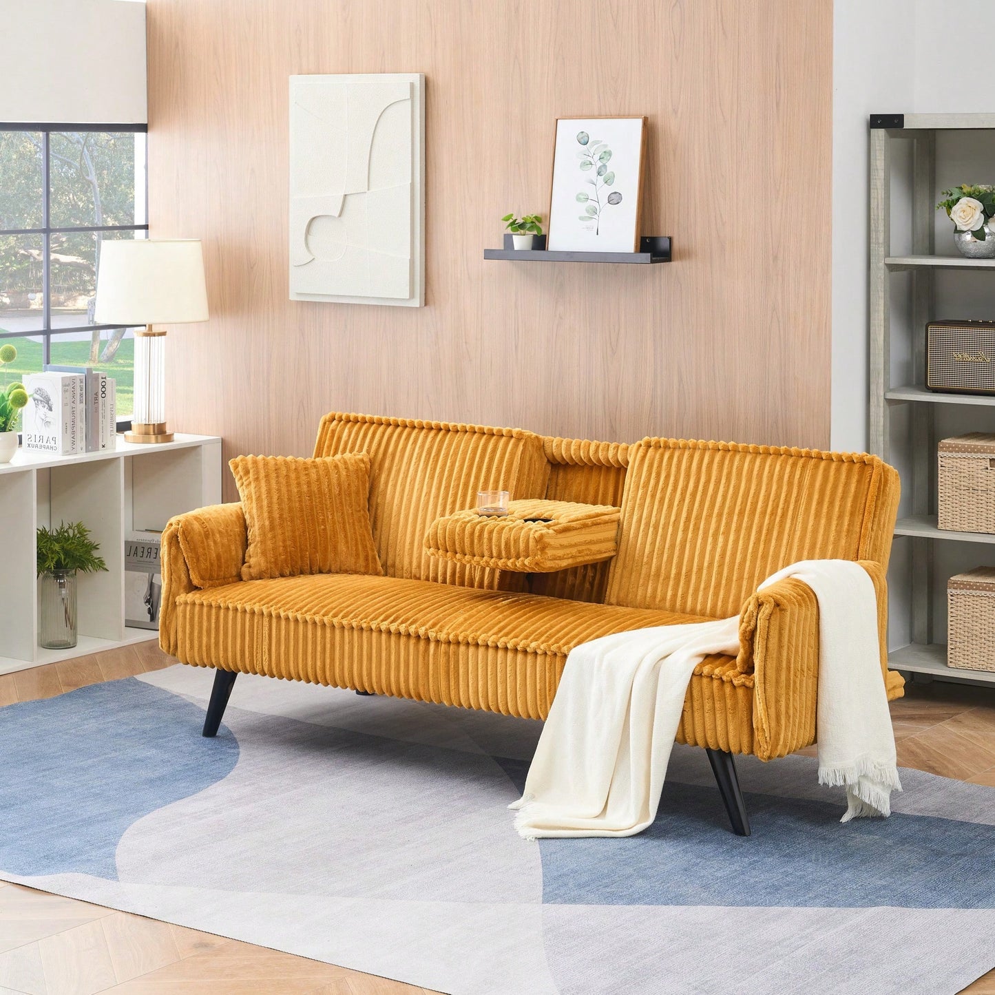 Minimalist Straight-Line Corduroy Sofa For Living Room And Bedroom Comfort