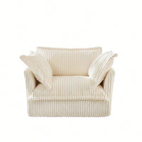 Cozy Slipcovered Armchair With Plush Back Cushion And Toss Pillows In Cream Corduroy Fabric