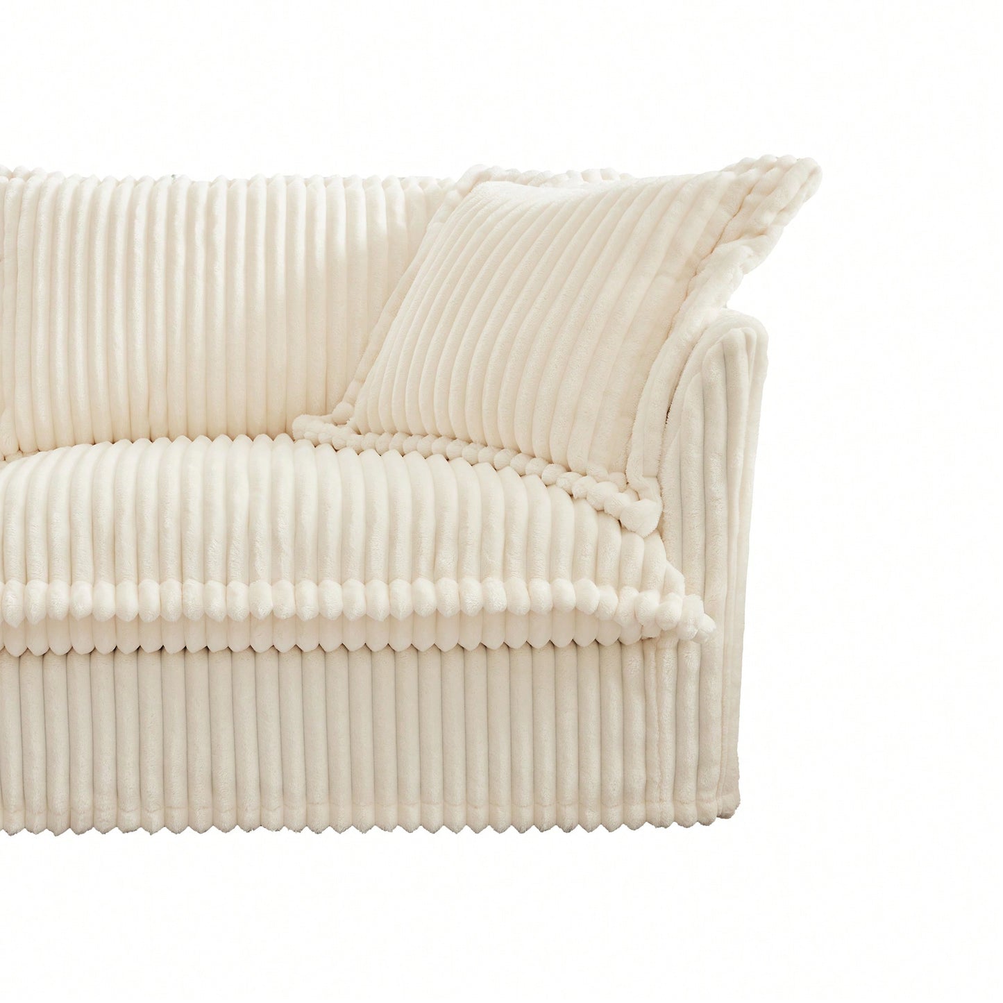 Cozy Slipcovered Armchair With Plush Back Cushion And Toss Pillows In Cream Corduroy Fabric